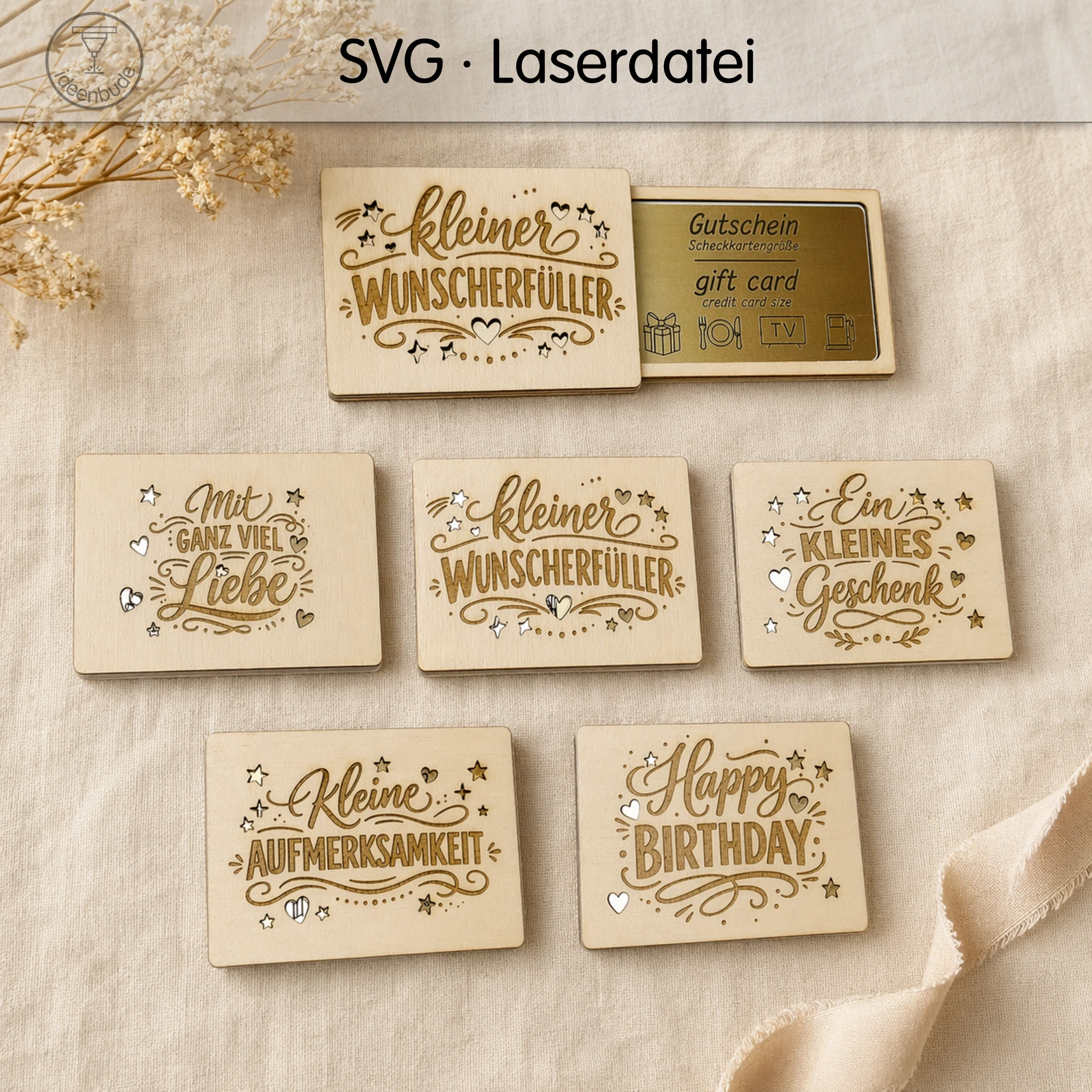 Geschenkverpackung im Set für Gutscheinkarten, (5 Designs)