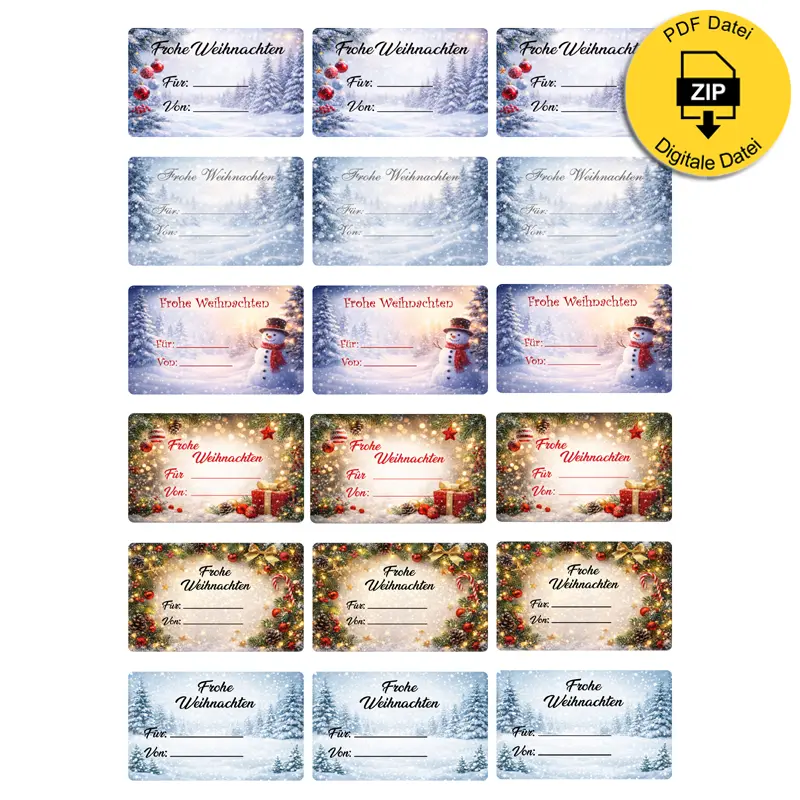 Weihnachts-Sticker A4 „Frohe Weihnachten“ - Druckdatei